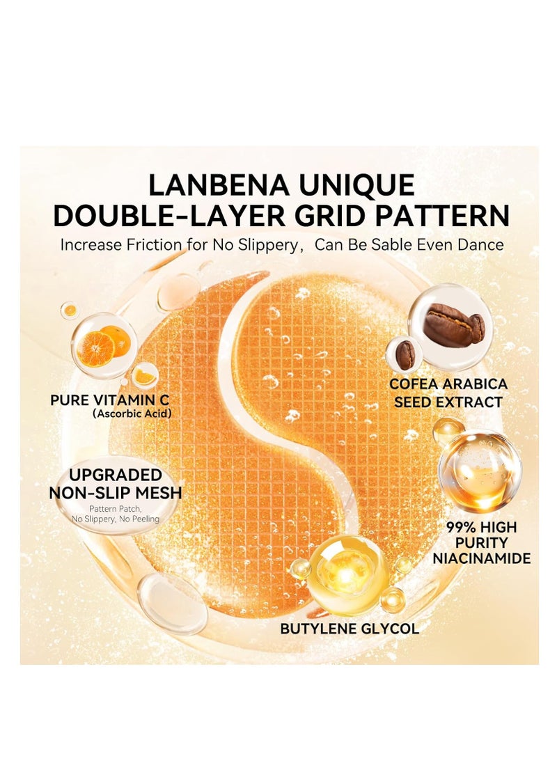 LANBENA Vitamin C Under Eye Patches for Dark Circles and Puffy Eyes, Cooling Eye Masks for Eye Bags, Fine Lines & Wrinkles Reduce, Anti-Aging, with Niacinamide Hydra-Gel Collagen-30 Pairs