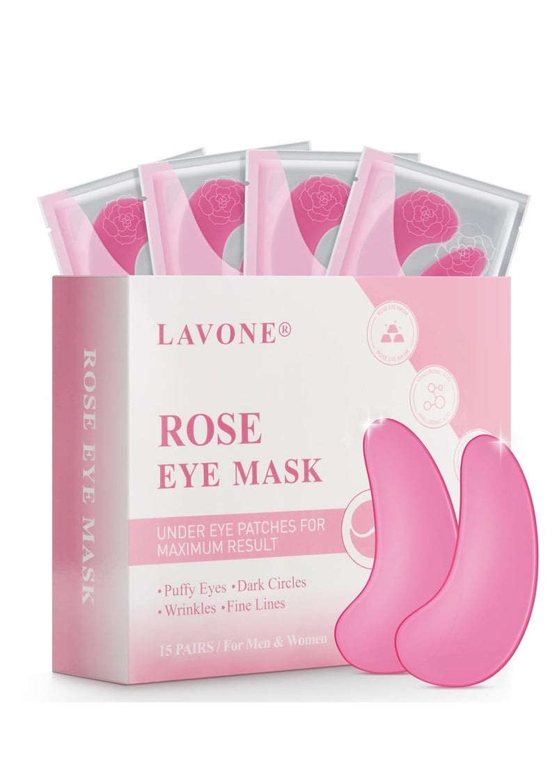 Eye Mask - 15 Pairs Rose Under Eye Patches Skin Care Products - Eye Masks Skincare for Dark Circles and Puffiness, Reduce Wrinkles, Eye Bags and Fine Lines, for Women and Man, with Hair Clips