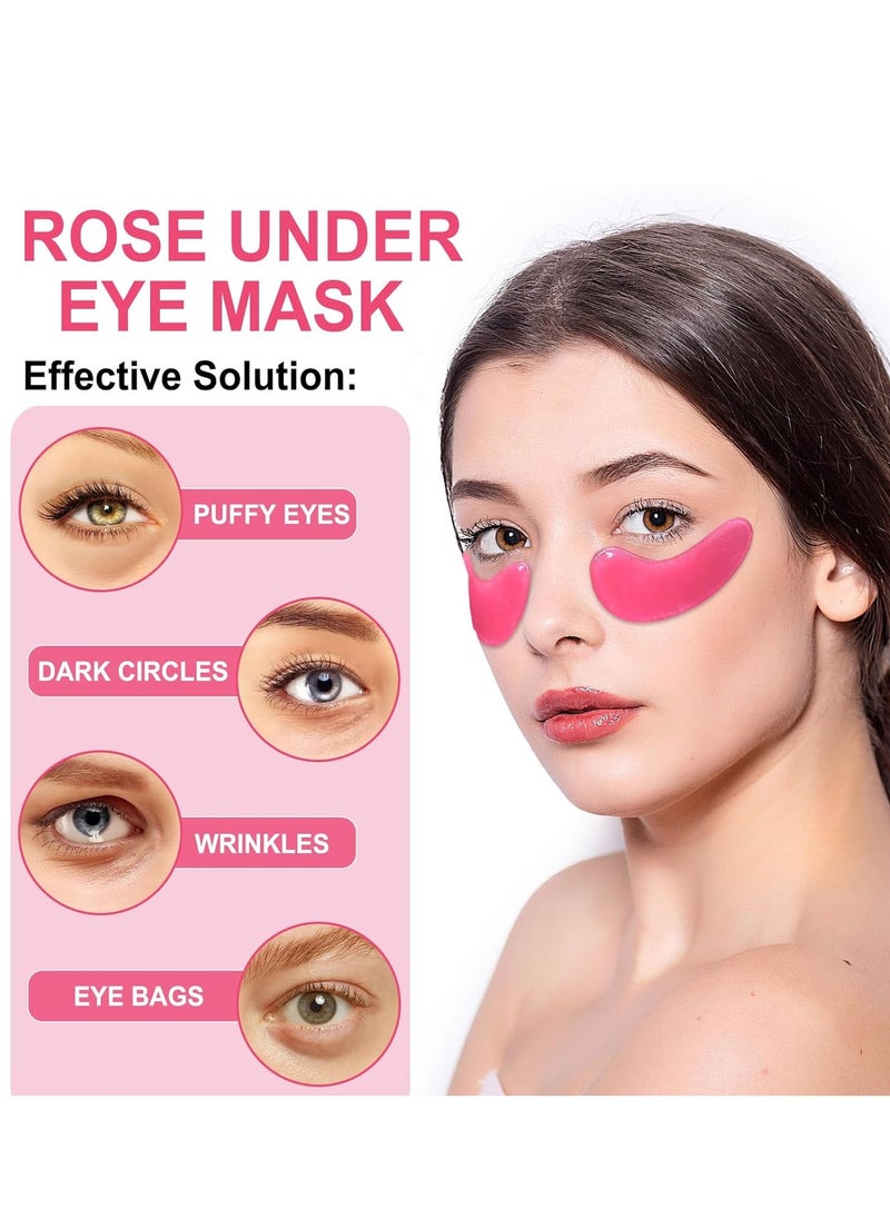 Eye Mask - 15 Pairs Rose Under Eye Patches Skin Care Products - Eye Masks Skincare for Dark Circles and Puffiness, Reduce Wrinkles, Eye Bags and Fine Lines, for Women and Man, with Hair Clips