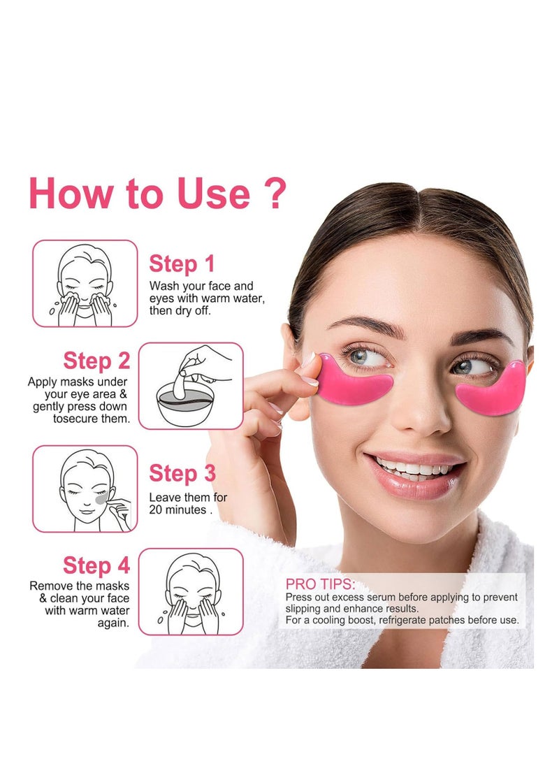 Eye Mask - 15 Pairs Rose Under Eye Patches Skin Care Products - Eye Masks Skincare for Dark Circles and Puffiness, Reduce Wrinkles, Eye Bags and Fine Lines, for Women and Man, with Hair Clips