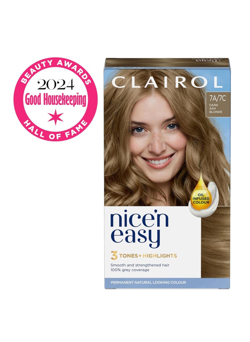 Nicen Easy Crème Natural Looking Oil Infused Permanent Hair Dye 7A 7C Dark Ash Blonde