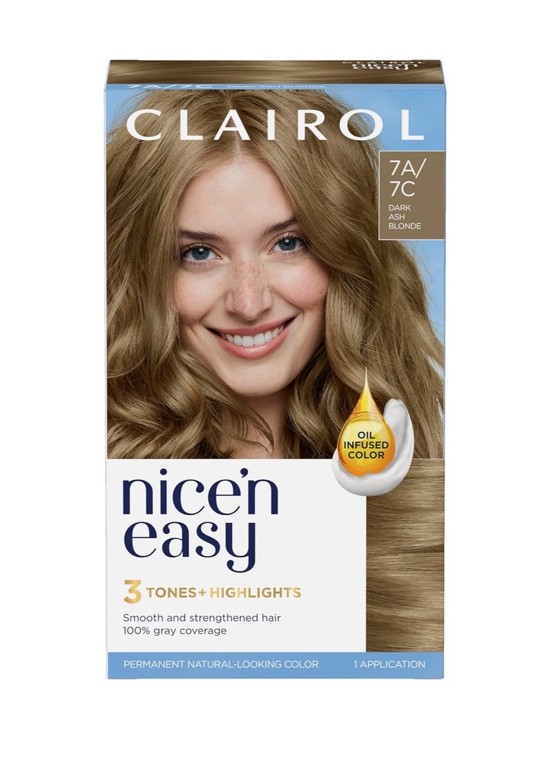 Nicen Easy Crème Natural Looking Oil Infused Permanent Hair Dye 7A 7C Dark Ash Blonde