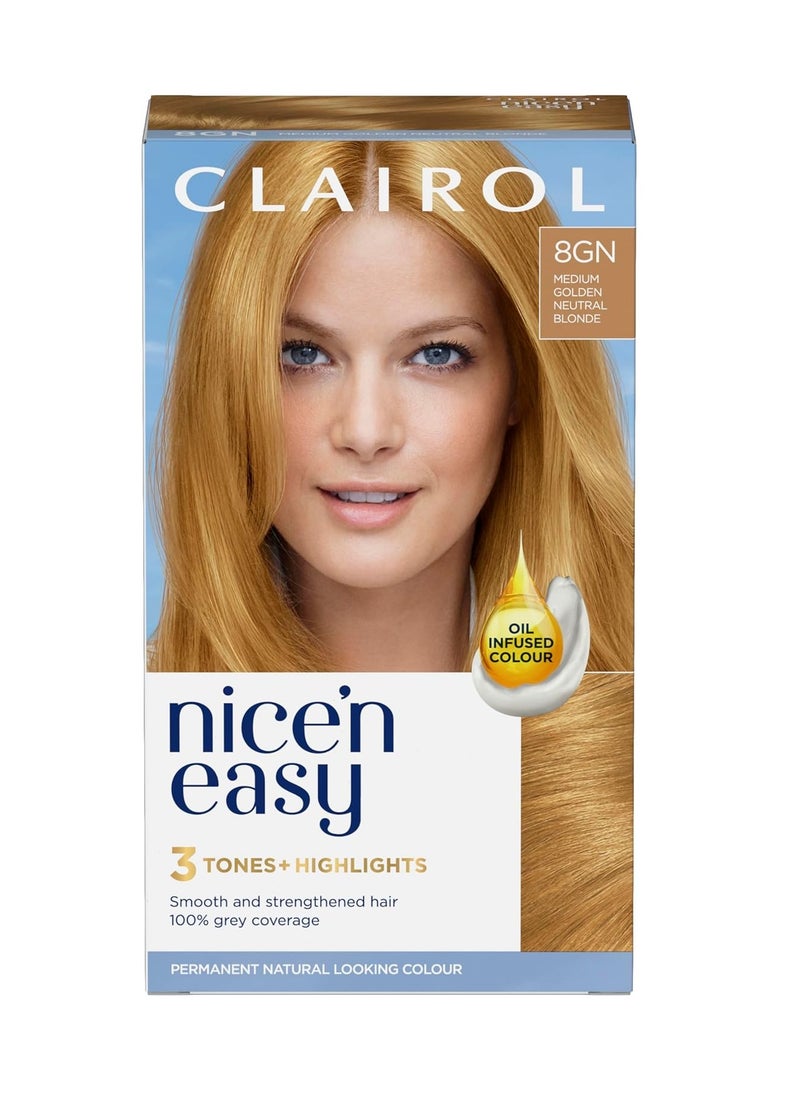 Nicen Easy Creme Natural Looking Oil Infused Permanent Hair Dye 8GN Medium Golden Neutral Blonde