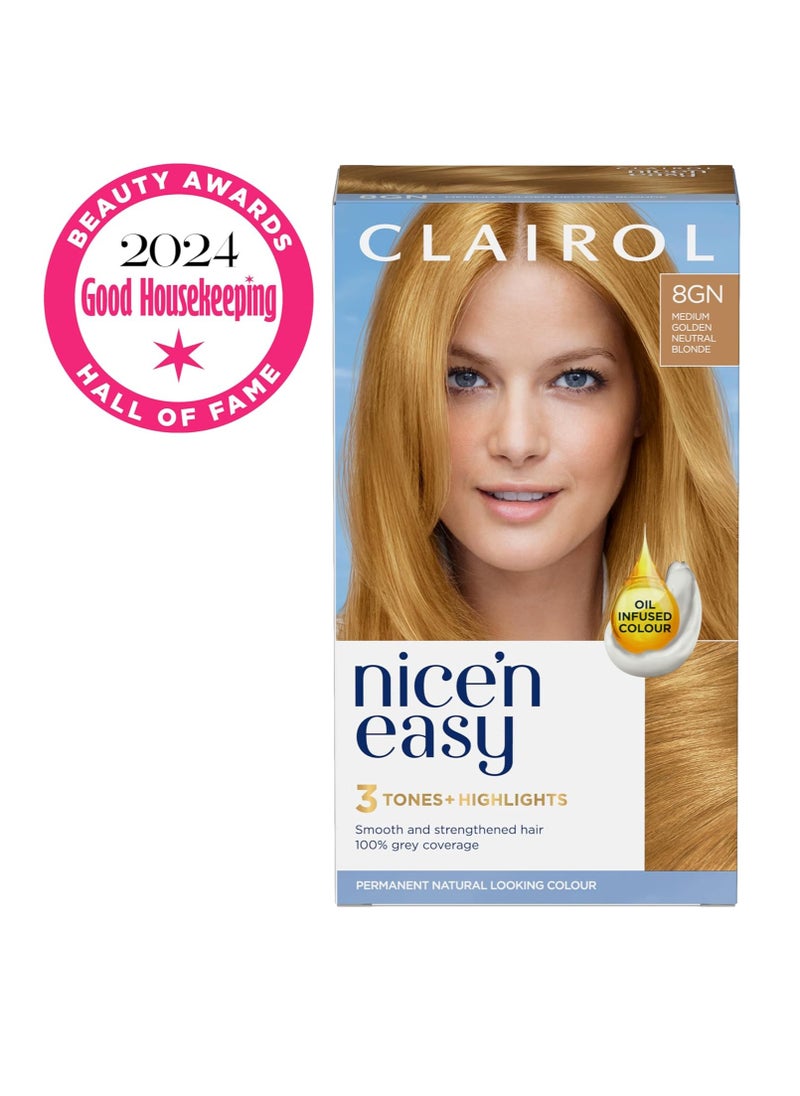 Nicen Easy Creme Natural Looking Oil Infused Permanent Hair Dye 8GN Medium Golden Neutral Blonde