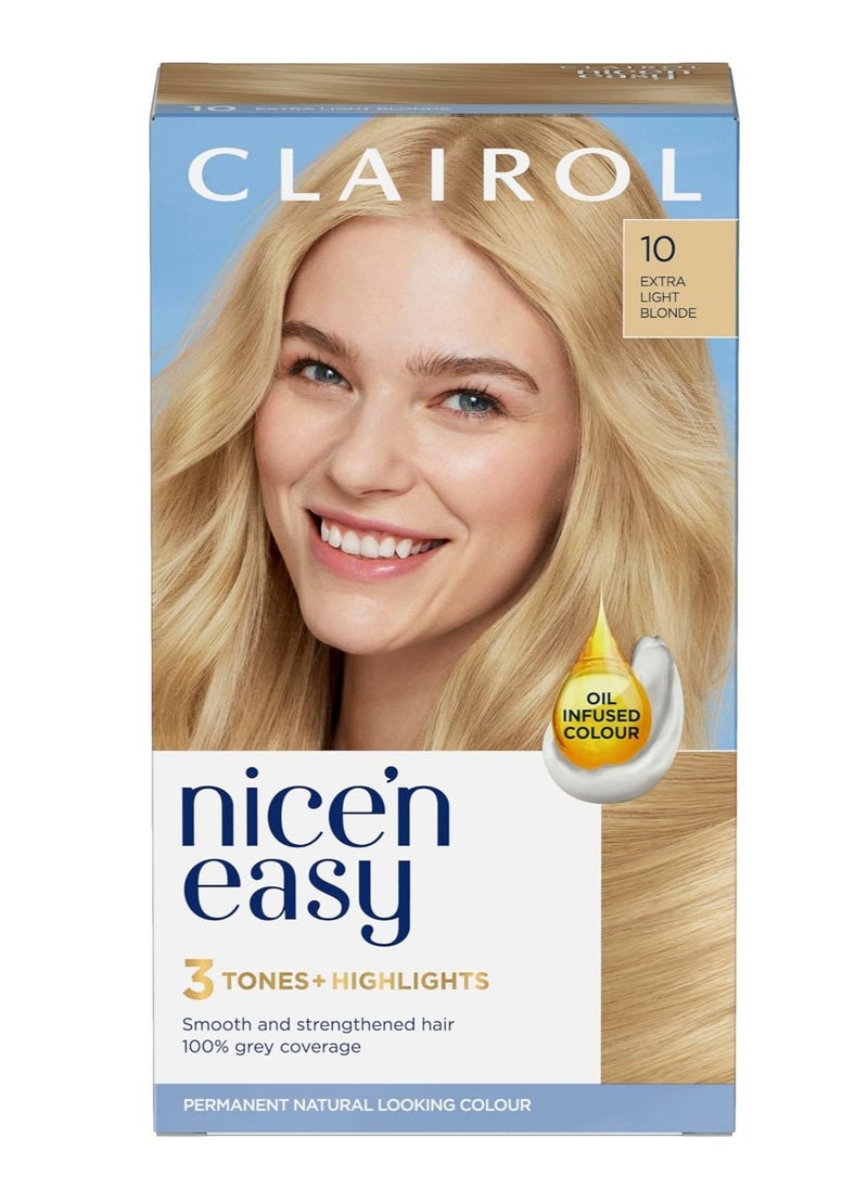 Nicen Easy Creme Natural Looking Oil Infused Permanent Hair Dye 10 Extra Light Blonde