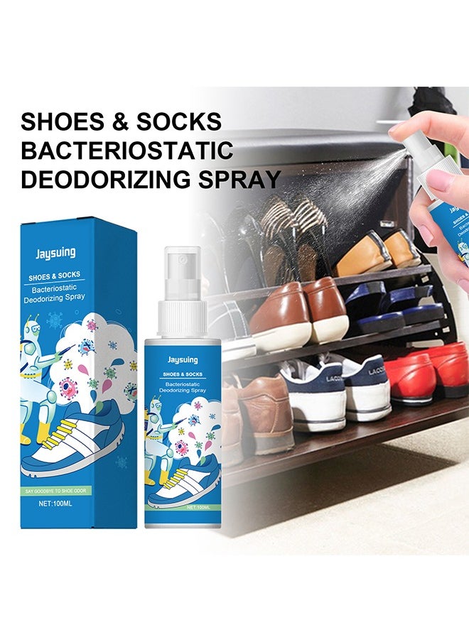 Shoes and Socks Bacteriostatic Deodorizing Spray, Foot Care Shoe Odor Eliminator Deodorizer Spray, Muti Purpose Foot Odor for Shoes Sneakers Boots Sandals Shoe Shock Antibacterial Spray Shoe, Socks Freshener Odor Remover Refreshing Foot Spray - 100ML
