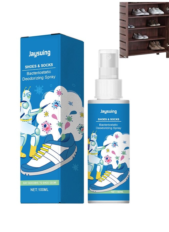 Shoes and Socks Bacteriostatic Deodorizing Spray, Foot Care Shoe Odor Eliminator Deodorizer Spray, Muti Purpose Foot Odor for Shoes Sneakers Boots Sandals Shoe Shock Antibacterial Spray Shoe, Socks Freshener Odor Remover Refreshing Foot Spray - 100ML