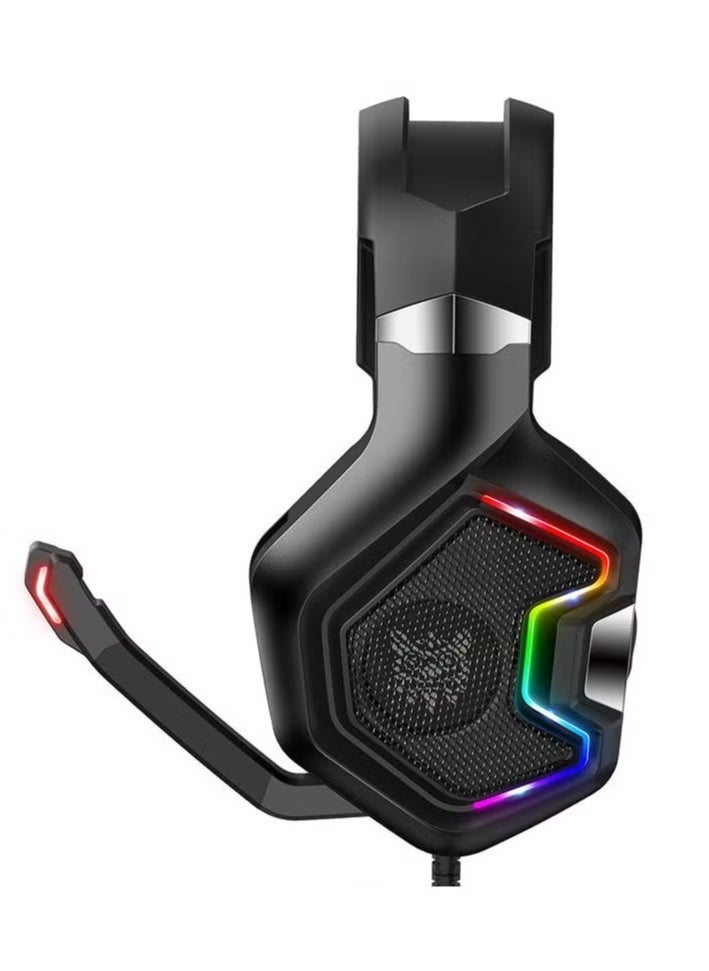 K10 Pro Gaming Headset with RGB Light – Surround Stereo Sound, Wired Headphones with Adjustable Mic, Comfortable Fit, Noise-Canceling, Compatible with PS4, Xbox One, PC, and Mobile Gaming