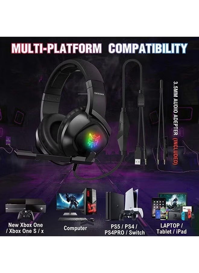 K19 Gaming Wired Headset with Microphone – High-Quality Sound, Noise-Canceling, Compatible with PS4, PS5, Xbox One, Xbox Series X/S, Nintendo Switch, and PC – Comfortable Over-Ear Design