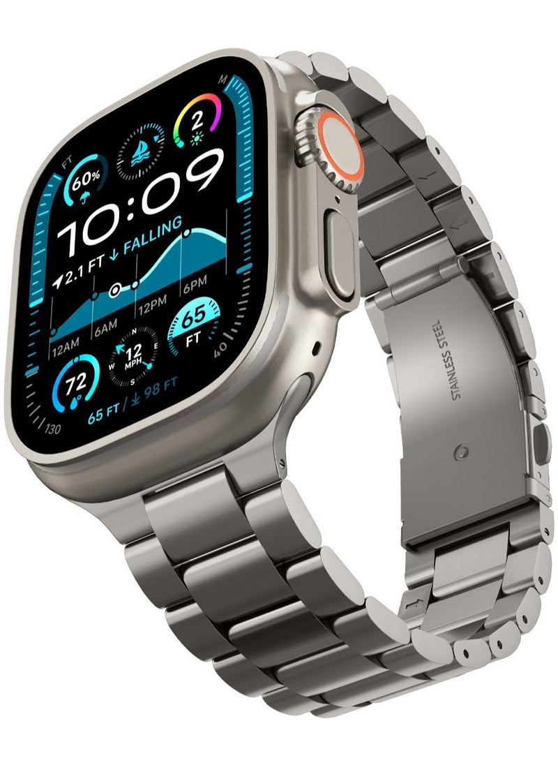 Modern Fit Premium Real Titanium Band Strap for Apple Watch Ultra 2 / Ultra (49mm), Series 10 (46mm), Series 9/8/7 (45mm), Series SE2/6/SE/5/4 (44mm) and Series 3/2/1 (42mm) - Natural Titanium