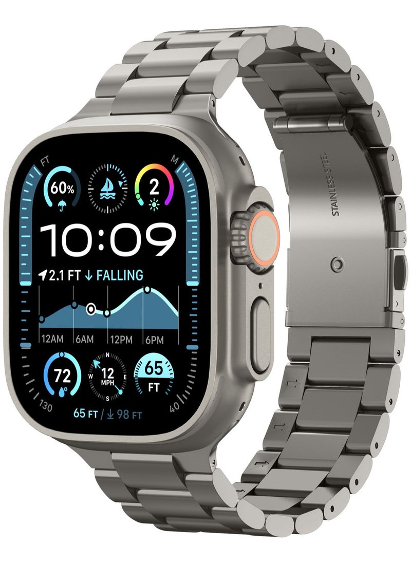 Modern Fit Premium Real Titanium Band Strap for Apple Watch Ultra 2 / Ultra (49mm), Series 10 (46mm), Series 9/8/7 (45mm), Series SE2/6/SE/5/4 (44mm) and Series 3/2/1 (42mm) - Natural Titanium