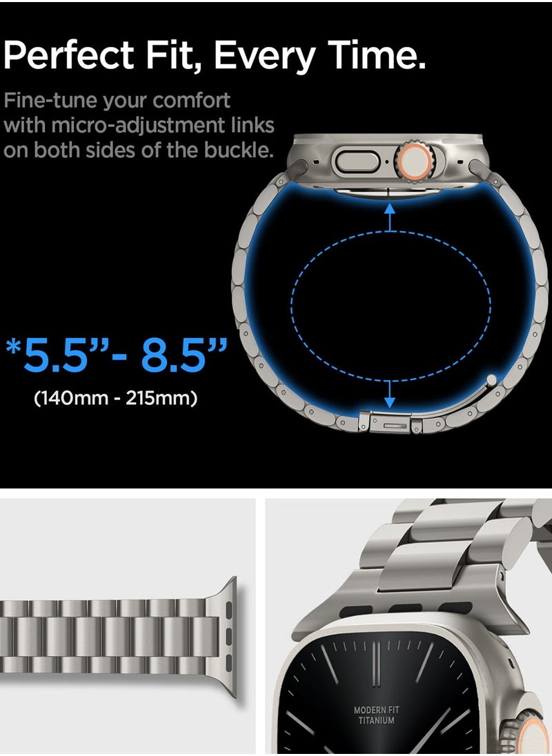 Modern Fit Premium Real Titanium Band Strap for Apple Watch Ultra 2 / Ultra (49mm), Series 10 (46mm), Series 9/8/7 (45mm), Series SE2/6/SE/5/4 (44mm) and Series 3/2/1 (42mm) - Natural Titanium