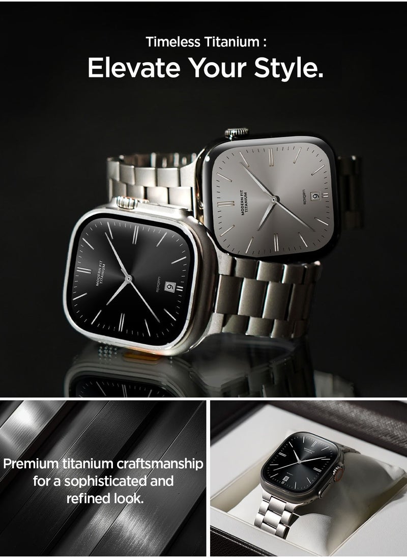 Modern Fit Premium Real Titanium Band Strap for Apple Watch Ultra 2 / Ultra (49mm), Series 10 (46mm), Series 9/8/7 (45mm), Series SE2/6/SE/5/4 (44mm) and Series 3/2/1 (42mm) - Natural Titanium