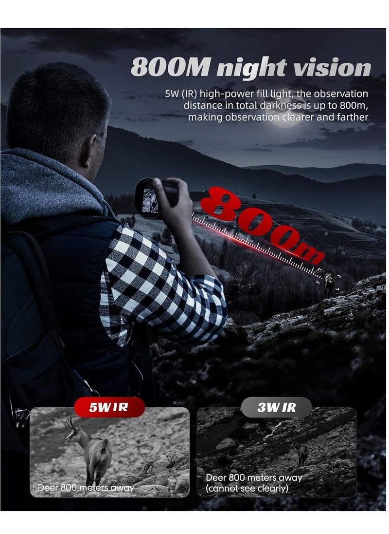 Night Vision Monocular with 10X Digital Zoom, 2624FT Range, 2” HD Screen & 64GB TF Card – Infrared Night Vision Binoculars with Compass, Tripod Mount, USB-C Rechargeable, for Wildlife, Hunting, Camping & Surveillance
