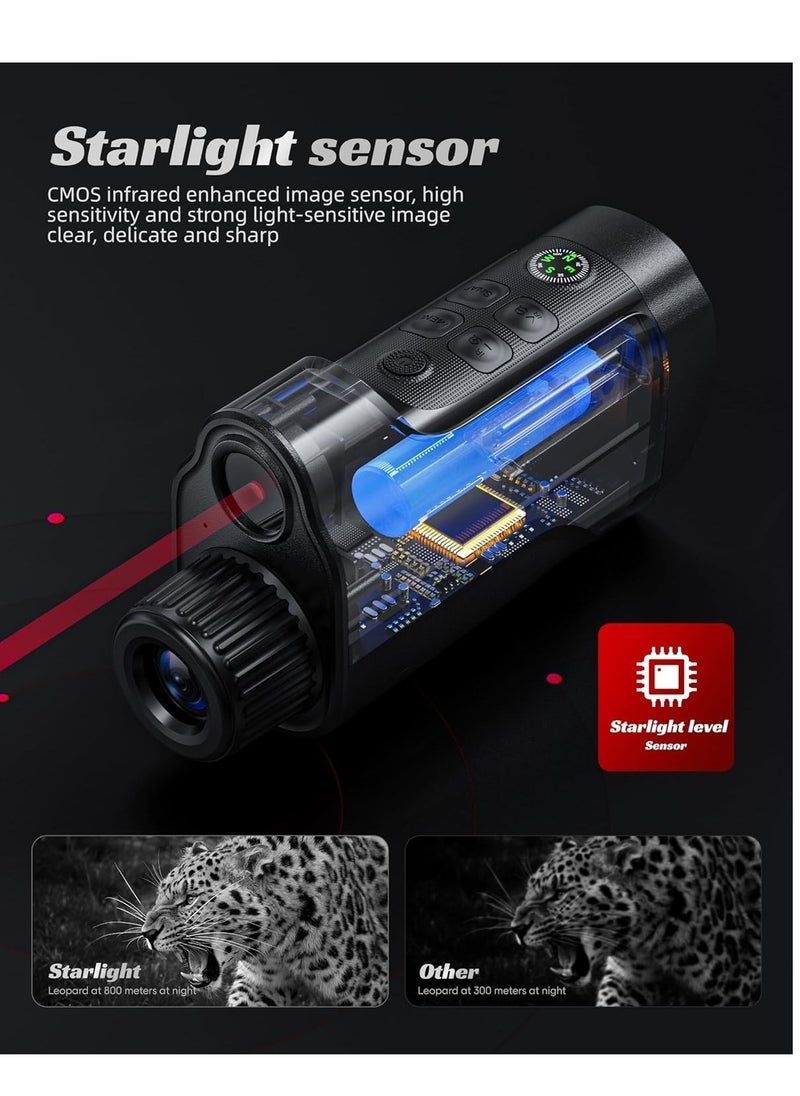 Night Vision Monocular with 10X Digital Zoom, 2624FT Range, 2” HD Screen & 64GB TF Card – Infrared Night Vision Binoculars with Compass, Tripod Mount, USB-C Rechargeable, for Wildlife, Hunting, Camping & Surveillance