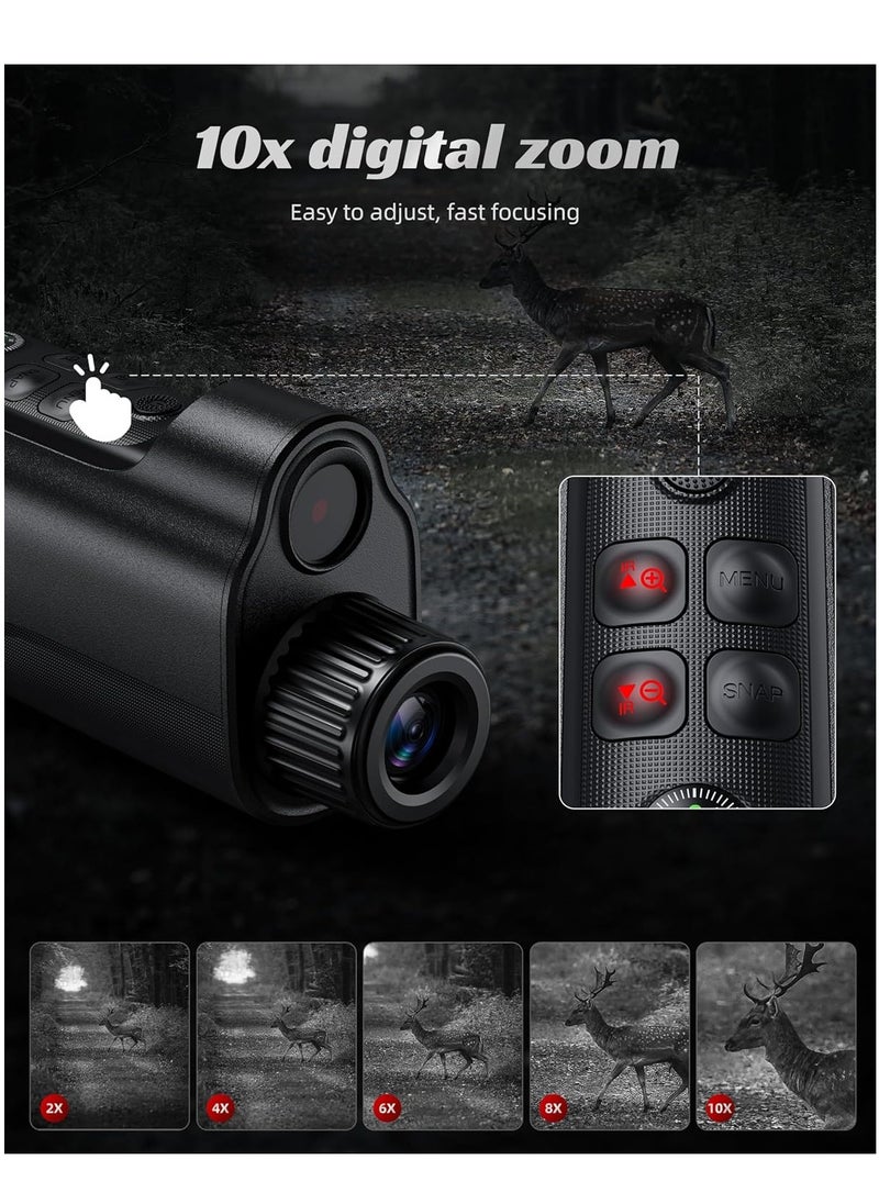 Night Vision Monocular with 10X Digital Zoom, 2624FT Range, 2” HD Screen & 64GB TF Card – Infrared Night Vision Binoculars with Compass, Tripod Mount, USB-C Rechargeable, for Wildlife, Hunting, Camping & Surveillance