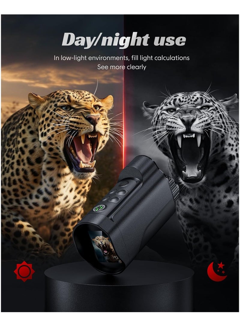Night Vision Monocular with 10X Digital Zoom, 2624FT Range, 2” HD Screen & 64GB TF Card – Infrared Night Vision Binoculars with Compass, Tripod Mount, USB-C Rechargeable, for Wildlife, Hunting, Camping & Surveillance