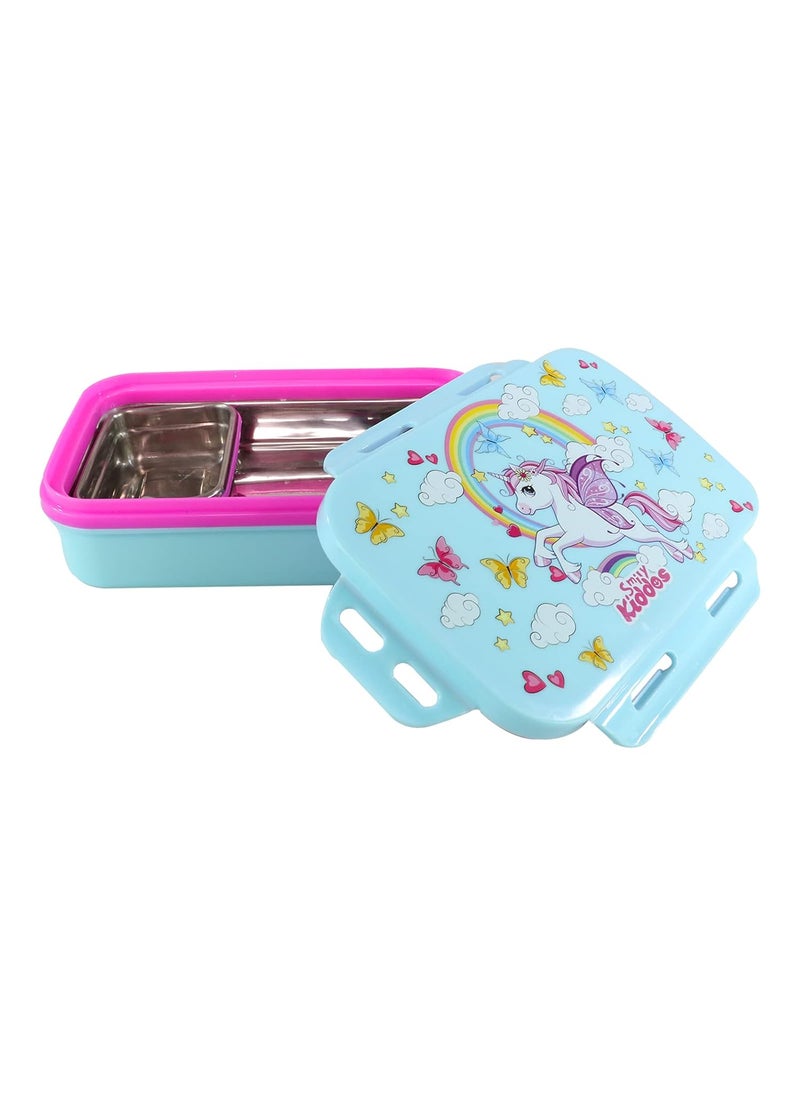 Smily Kiddos Kids Stainless Steel Insulated Lunch Pack for School Use Unicorn Theme Capacity - 175 ml-1pc, 925ml-1pc, | Age Above 3 to 5 Years| 100% BPA Free and Food Grade (Blue)