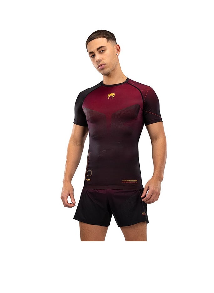 VENUM TACTICAL XT RASHGUARDS SHORT SLEEVES BLACK/BURGUNDY/GOLD