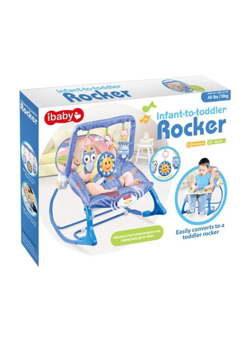Portable Baby Bouncer and Rocker Chair with Soothing Vibrations, Multi-Position Recline with Safety Belt & Removable Baby Toys, Baby Rocker Bouncer for 0 to 2 Years Boys Girls