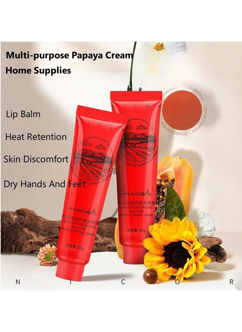 2-PACKS Papaya Moisturizing Skin Care,Multi-Purpose Cream,Can be Used for Lip Balm, Anti-itching for Mosquito Bites, Diaper Cream, etc. 25g*2