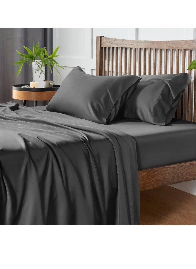 4 Pack Cooling Bed Sheets Set for Night Sweats, 100% Rayon from Bamboo Sheets, Queen Size Luxury Silky Feel Hotel Bedding Queen Size, Dark Grey