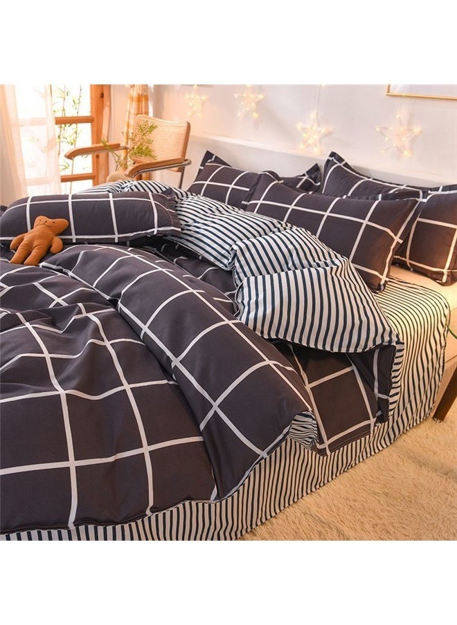 4-Piece Printed Duvet Cover Set Combination Black/White，Plaid Duvet Cover Set , Checkered Bedding Duvet Cover with 2 Pillow Shams,Soft Breathable Bedding Comforter Cover for All Season