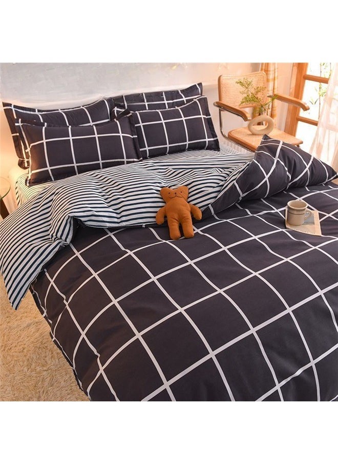 4-Piece Printed Duvet Cover Set Combination Black/White，Plaid Duvet Cover Set , Checkered Bedding Duvet Cover with 2 Pillow Shams,Soft Breathable Bedding Comforter Cover for All Season