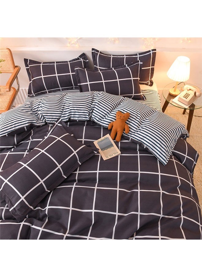 4-Piece Printed Duvet Cover Set Combination Black/White，Plaid Duvet Cover Set , Checkered Bedding Duvet Cover with 2 Pillow Shams,Soft Breathable Bedding Comforter Cover for All Season