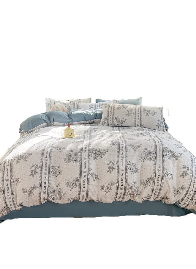 4-Piece Printed Duvet Cover With Pillowcase And Fitted Sheet Set  ，Duvet Cover Cotton Botanical Farmhouse Style