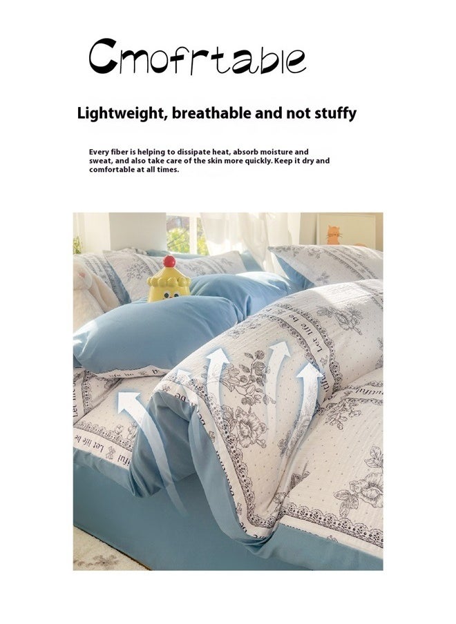 4-Piece Printed Duvet Cover With Pillowcase And Fitted Sheet Set  ，Duvet Cover Cotton Botanical Farmhouse Style