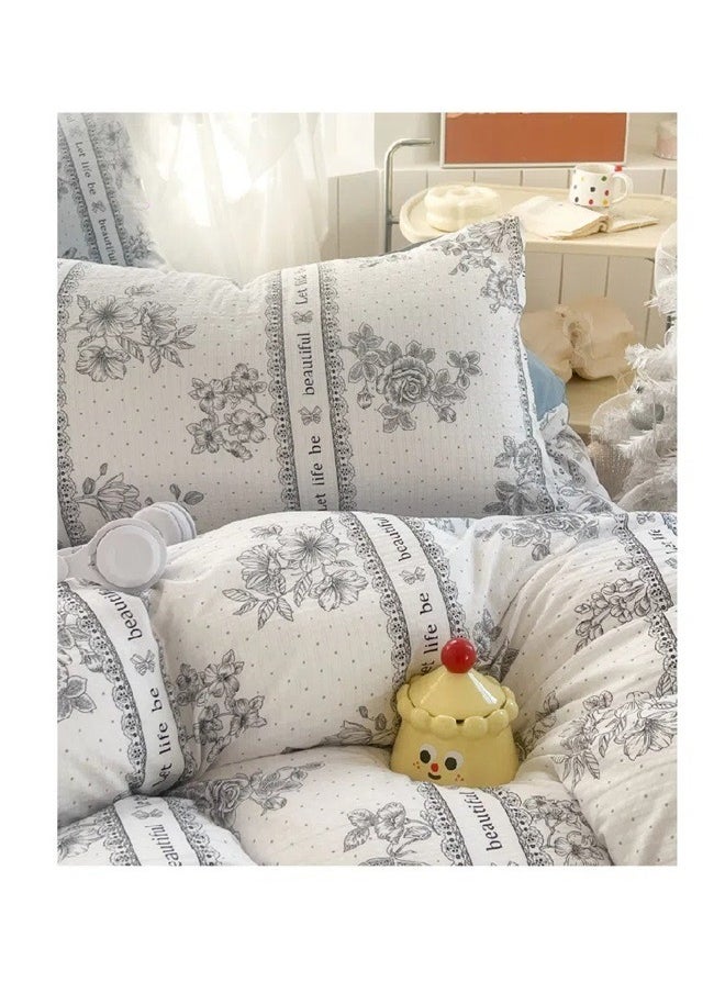 4-Piece Printed Duvet Cover With Pillowcase And Fitted Sheet Set  ，Duvet Cover Cotton Botanical Farmhouse Style