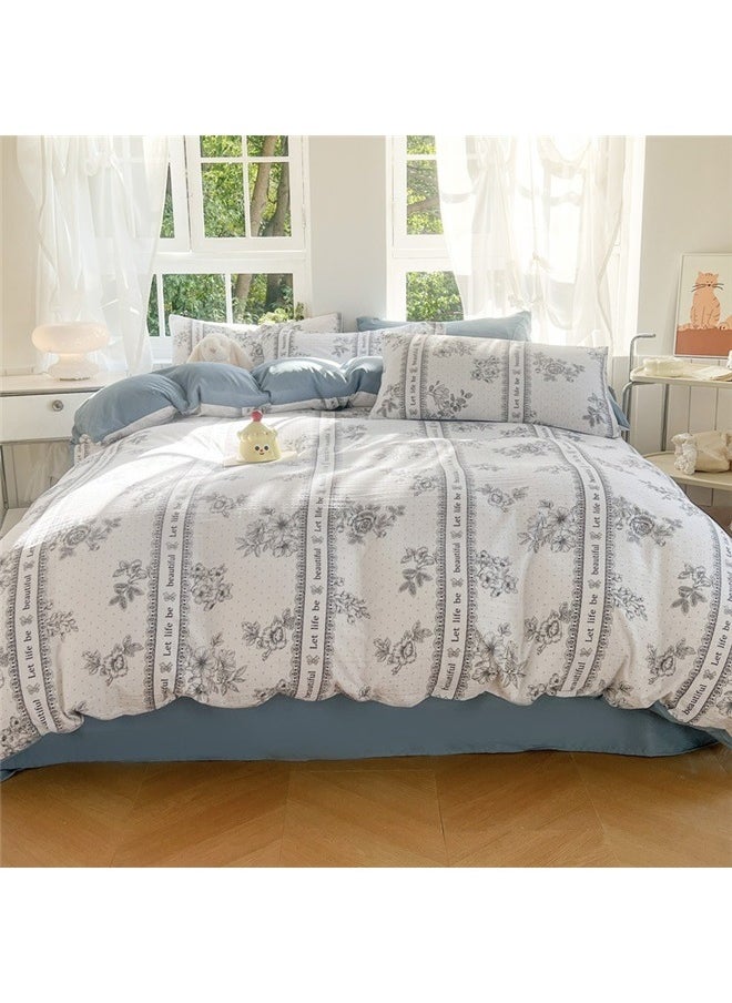 4-Piece Printed Duvet Cover With Pillowcase And Fitted Sheet Set  ，Duvet Cover Cotton Botanical Farmhouse Style