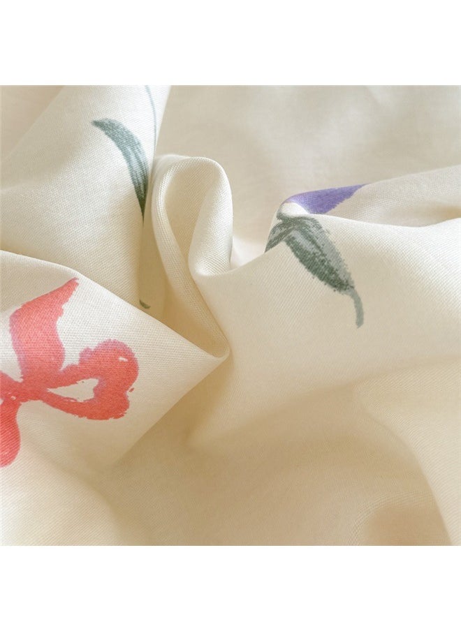 4-Piece European Style Printed Duvet Cover Set Polyester Multicolour， Pink Floral Duvet Cover Cute Tulip Printed on White Comforter Cover with Zipper Closure Soft Breathable Microfiber