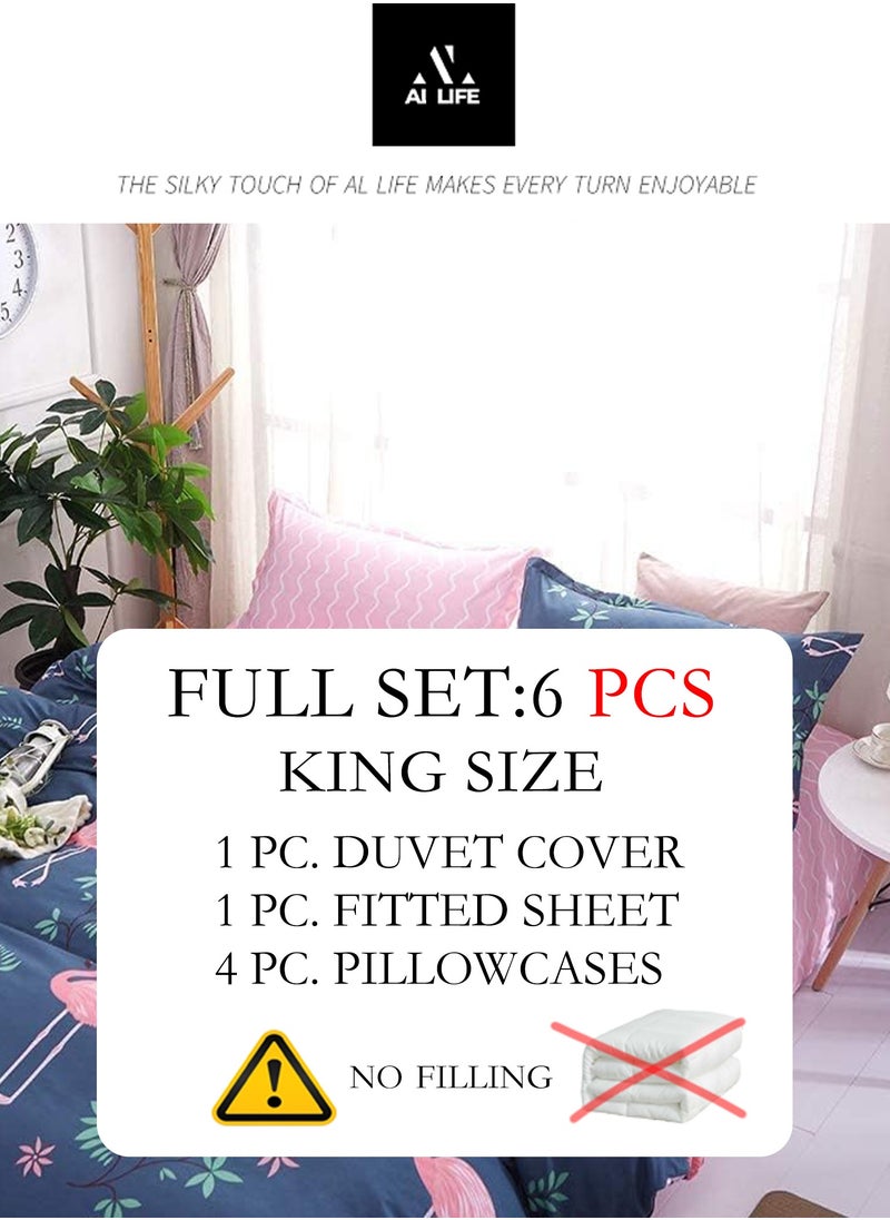 AI LIFE Premium King Size Duvet Cover Set 6 Piece Bedding Set Includes 1×Duvet Cover 220*240 cm , 1×Fitted Sheet 200*200cm+30cm, and 4x Pillow Cover 50*75cm