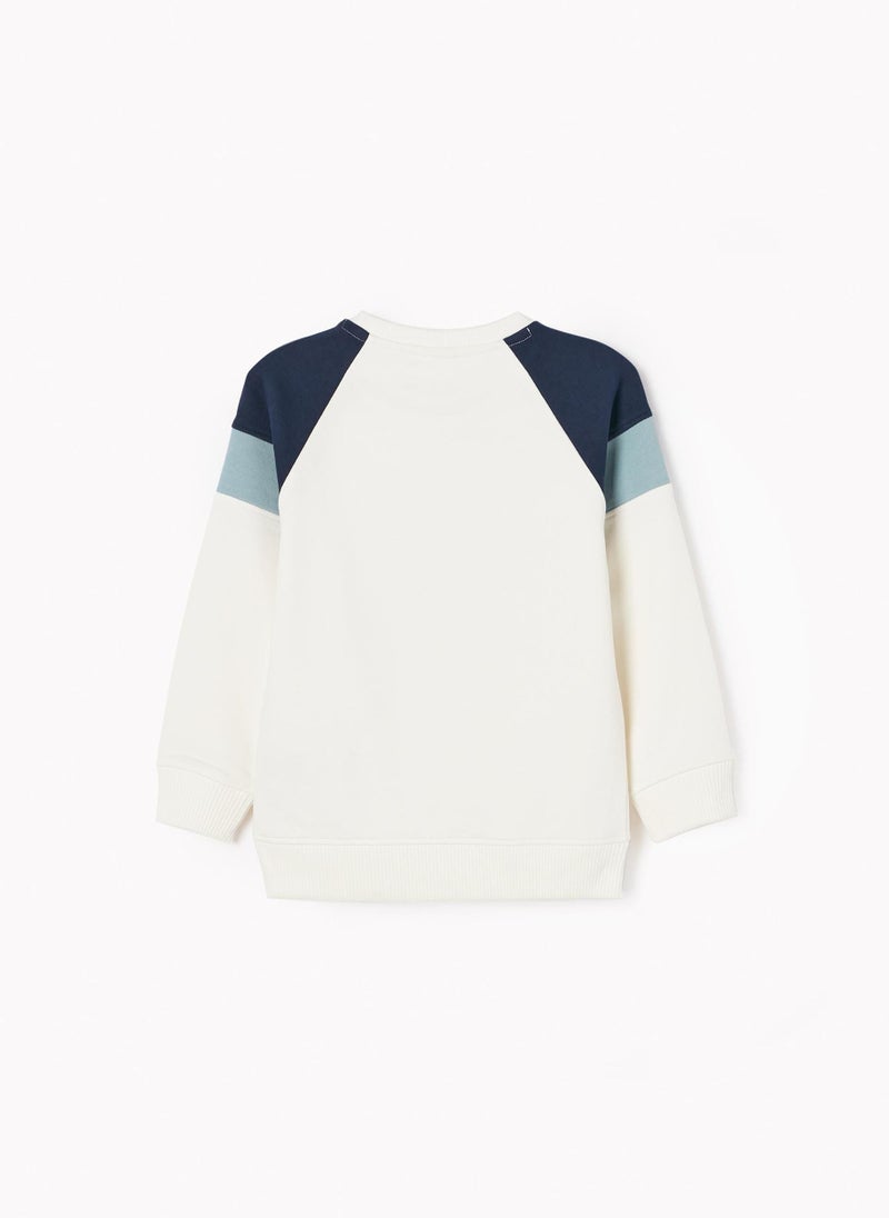 Zippy Cotton Sweatshirt For Boys 'High Mountains', White/Blue