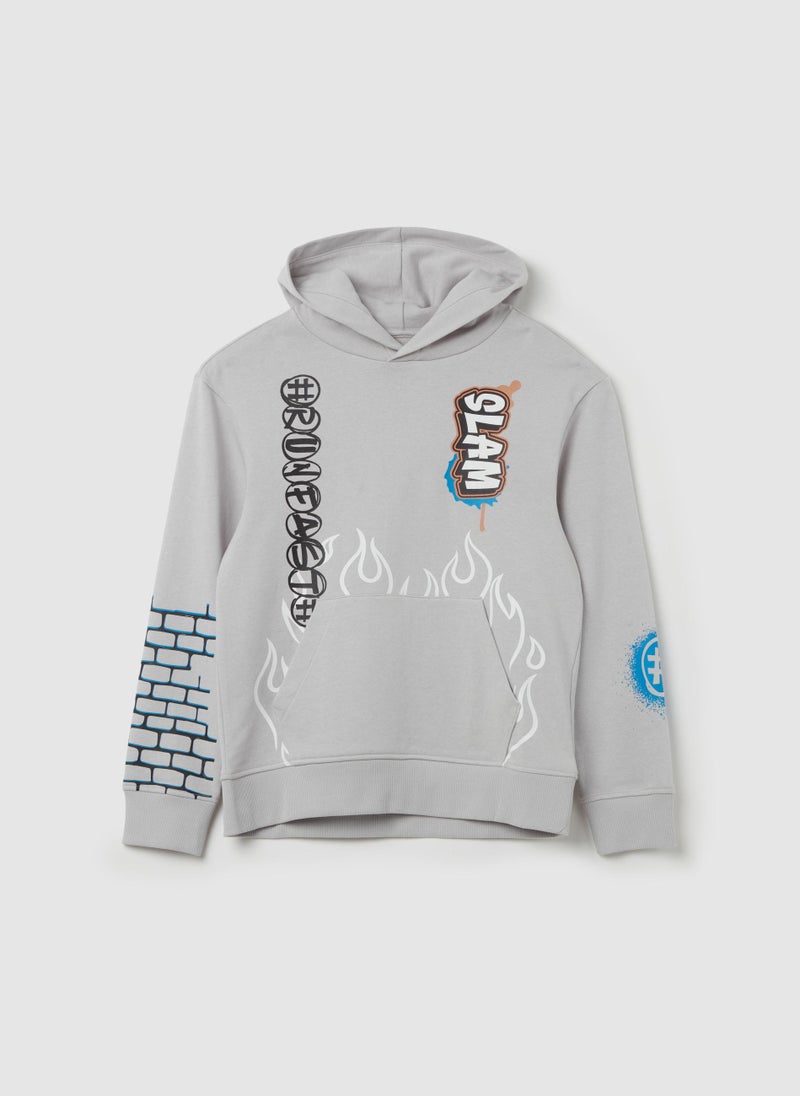 Sweatshirt with hood and ''RunFastâ€ print