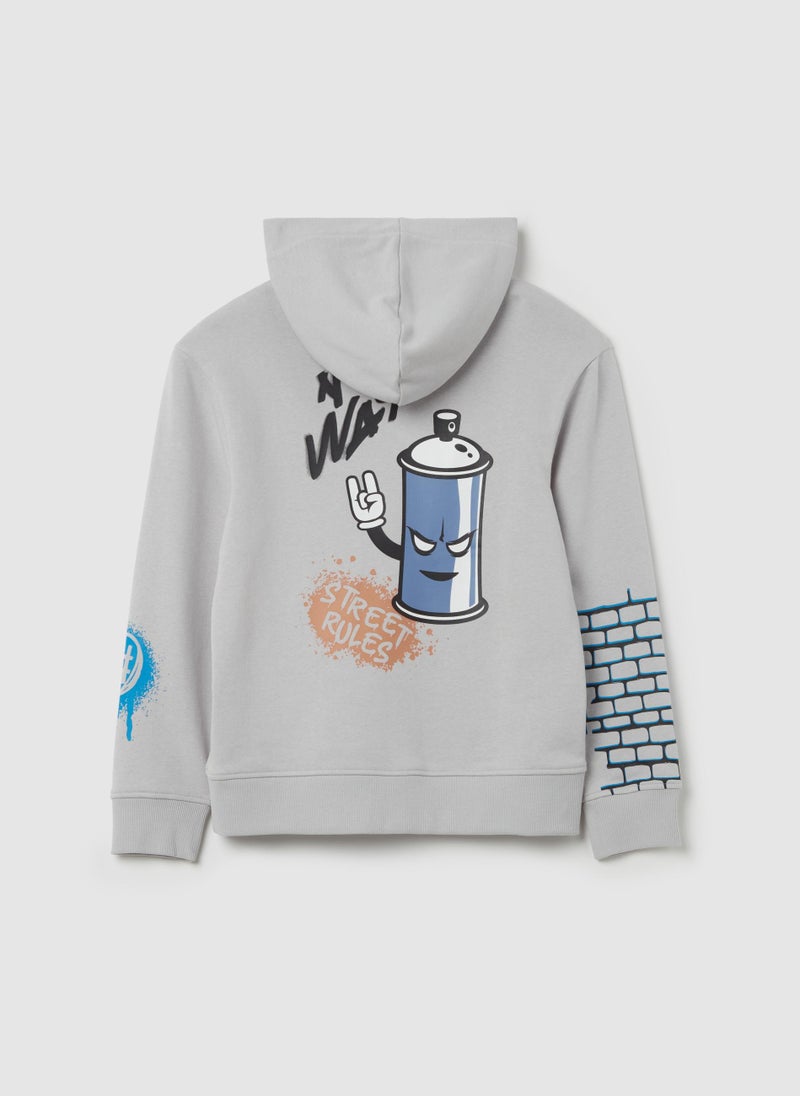 Sweatshirt with hood and ''RunFastâ€ print