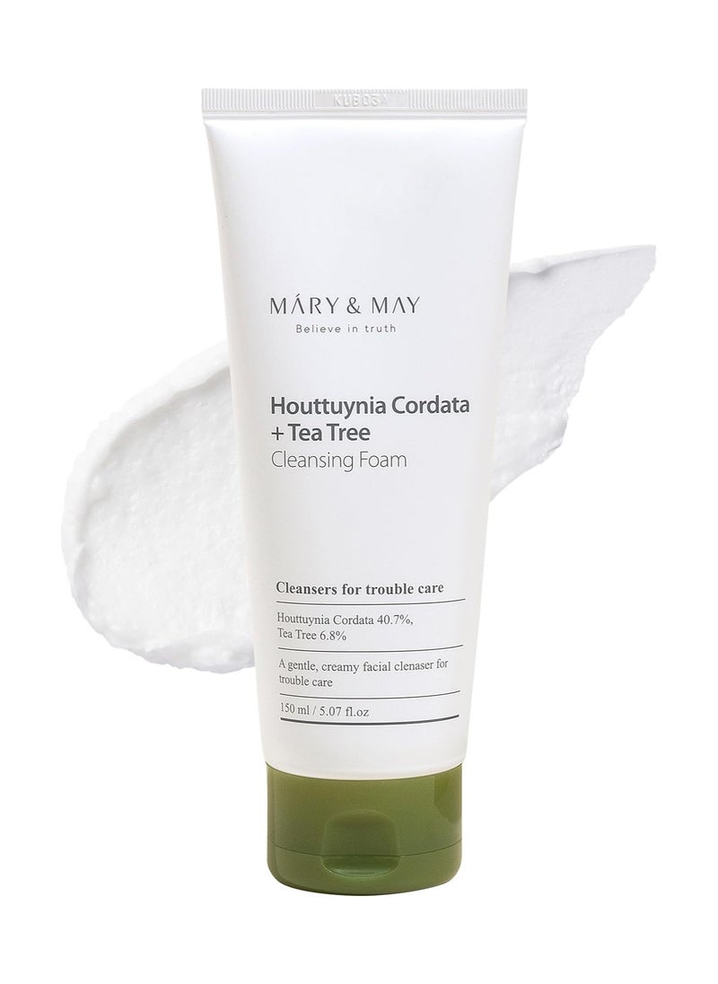 Mary&May Houttuynia Cordata + Tea Tree Cleansing Foam 5.07 Fl Oz / 150 ml | Pore Care, Cleanser for Trouble, Relieve Skin, Creamy Texture | Sensitive Skin