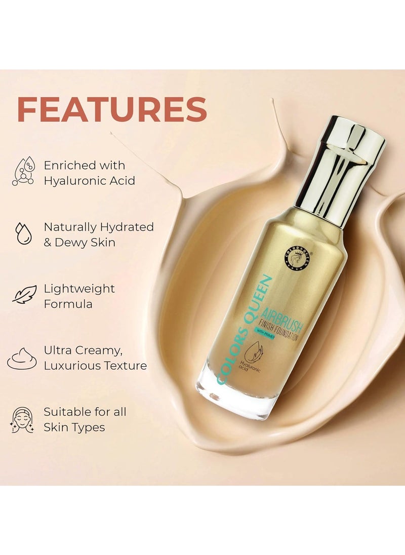 airbrush foundation with primer lightweight high coverage dewy finish enriched with hyaluronic acid and aloevera liquid foundation for women 04 - Natural Nude, 55ml