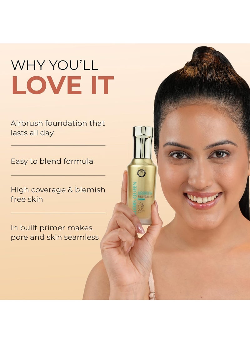 airbrush foundation with primer lightweight high coverage dewy finish enriched with hyaluronic acid and aloevera liquid foundation for women 04 - Natural Nude, 55ml