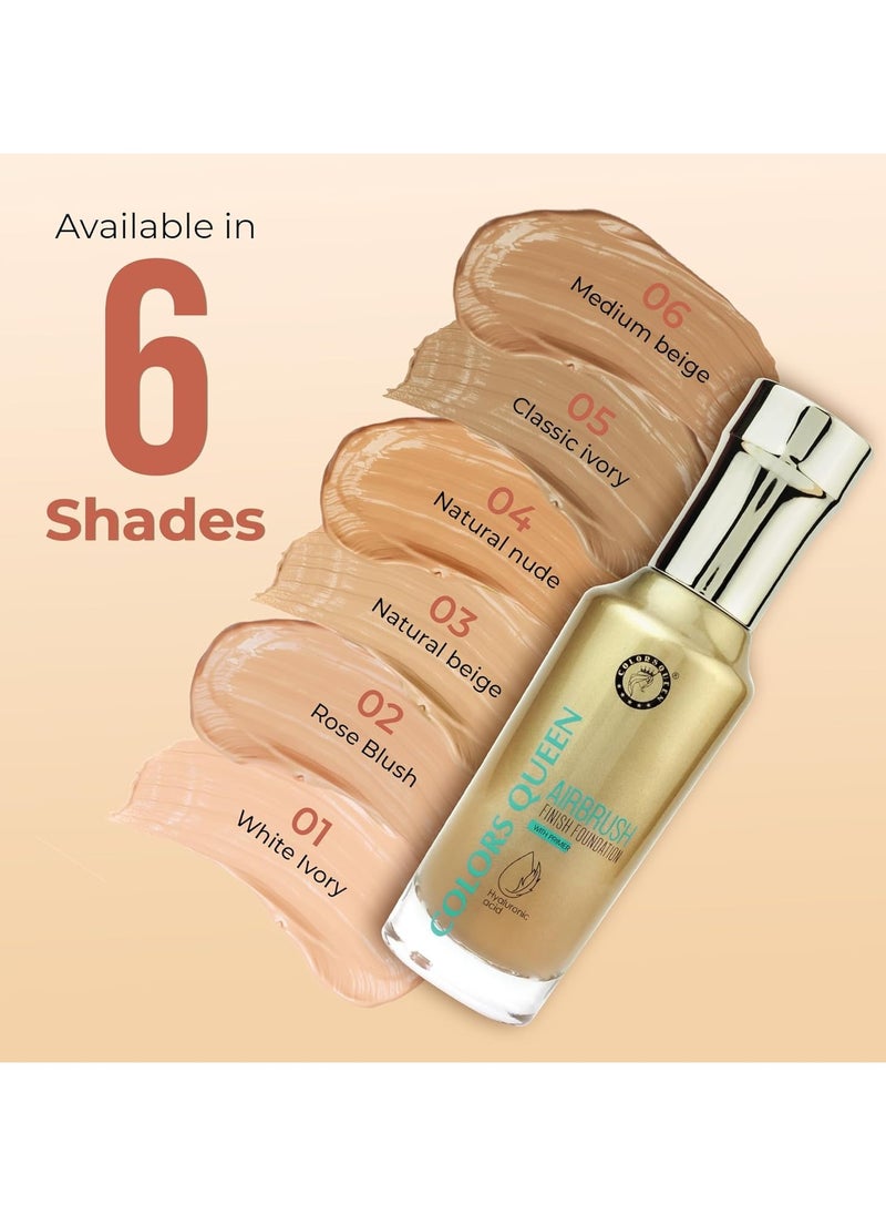 airbrush foundation with primer lightweight high coverage dewy finish enriched with hyaluronic acid and aloevera liquid foundation for women 04 - Natural Nude, 55ml