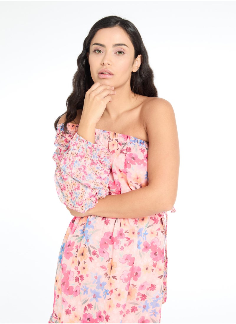 Floral Chiffon One Shoulder Dress – Chic & Flowy