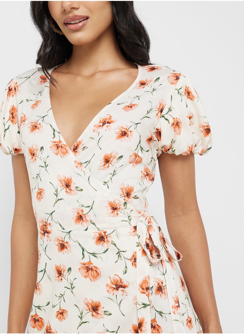 Printed Bardot Dress