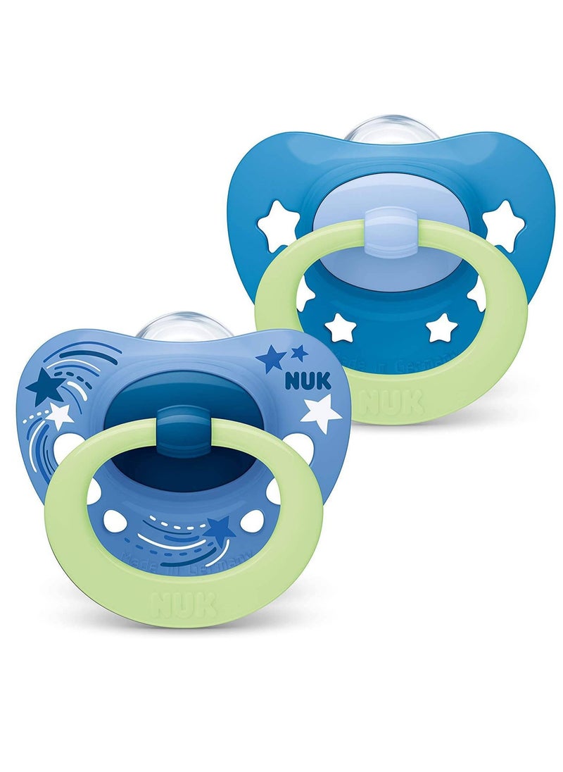 Pacifiers | 2-Pack Soothers | Hearts Nipple | BPA-Free Silicone Pacifiers  |  Sleep Anti-Flatulence  |  Baby Teething Toy（Glow-in-the-dark）