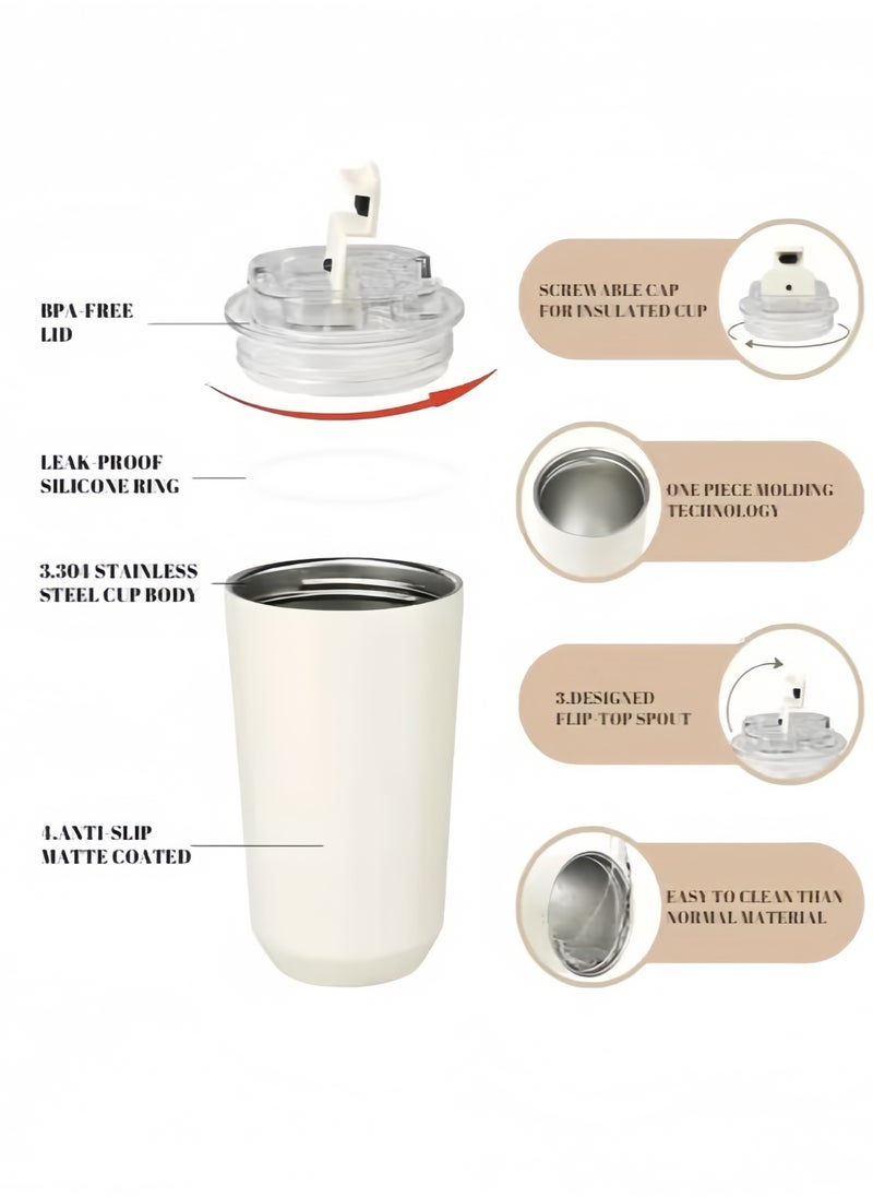 2pcs 320ML Coffee Mug,Insulated Beverage Cup With Leakproof Lid, Travel Portable Car Drinking Cup，Stainless Steel Vacuum Leak proof , White/Black