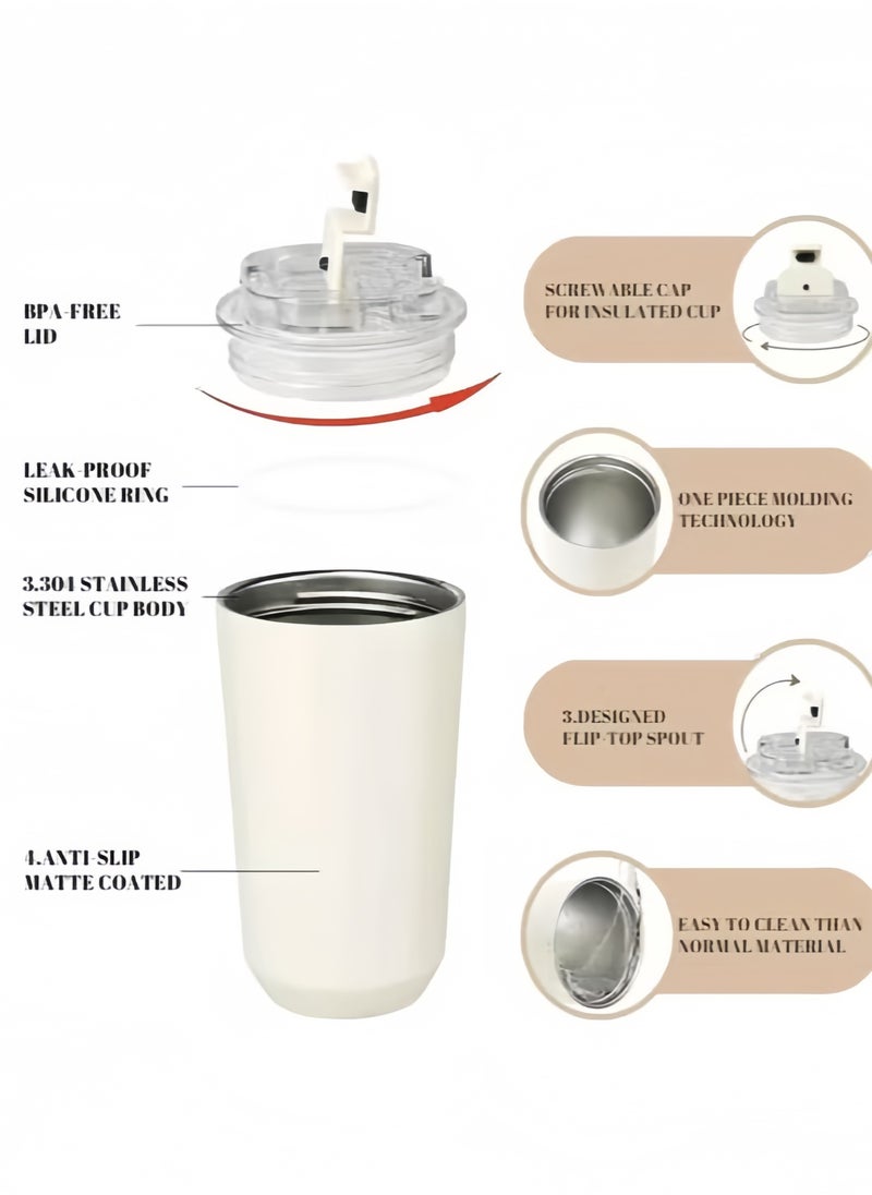320ML Coffee Mug,Insulated Beverage Cup With Leakproof Lid, Travel Portable Car Drinking Cup，Stainless Steel Vacuum Leak proof , White