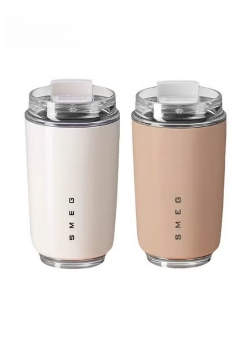 2pcs 320ML Coffee Mug,Insulated Beverage Cup With Leakproof Lid, Travel Portable Car Drinking Cup，Stainless Steel Vacuum Leak proof , White/Pink