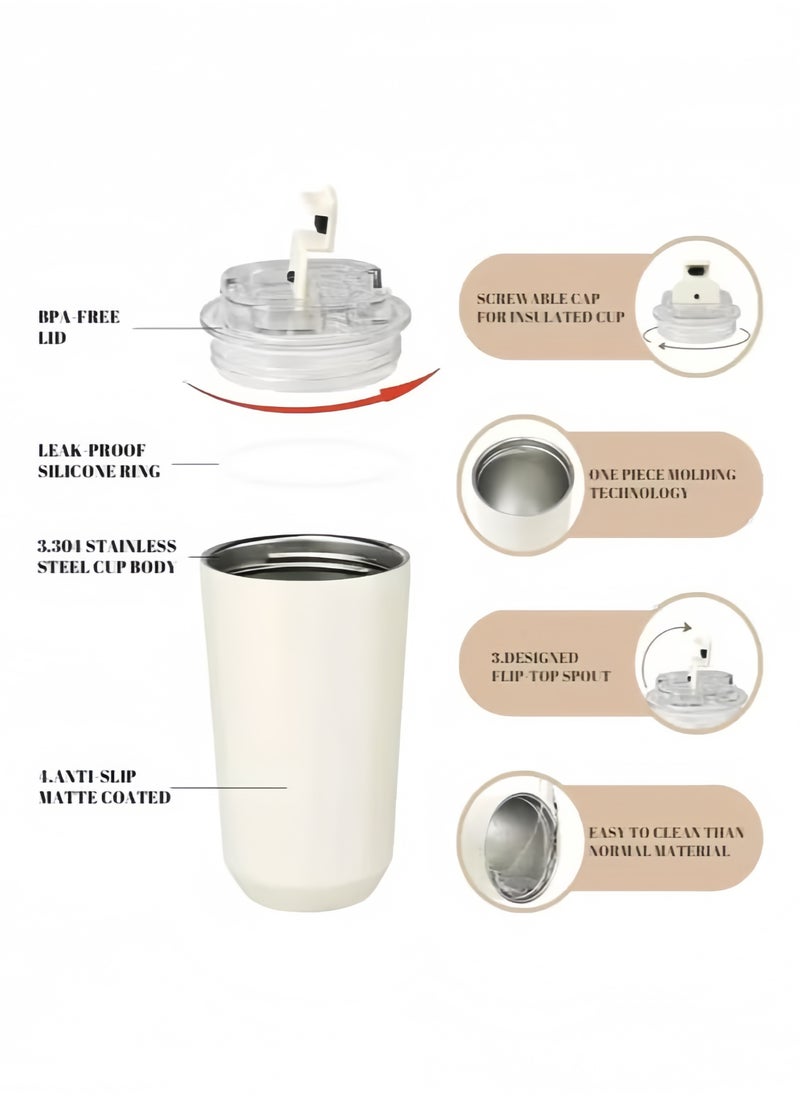 2pcs 320ML Coffee Mug,Insulated Beverage Cup With Leakproof Lid, Travel Portable Car Drinking Cup，Stainless Steel Vacuum Leak proof , White/Pink
