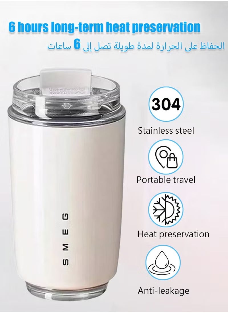 2pcs 320ML Coffee Mug,Insulated Beverage Cup With Leakproof Lid, Travel Portable Car Drinking Cup，Stainless Steel Vacuum Leak proof , White/Pink